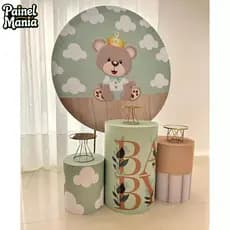 Kit Capas Sublimadas Painel Redondo + Capas Cilindros de Festa Infantil Tema Chá De Bebê