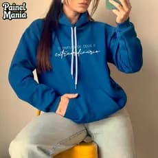 Blusa Moletom Feminino Canguru Estampado Extraordinário Básico Premium 7082 Várias Cores