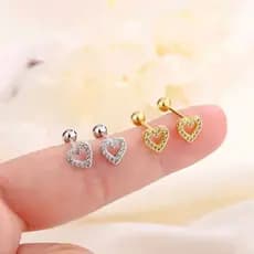 Kit 2 Piercing de Coração orelha Aço inox tragus cartilagem zircão