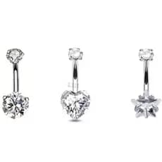 Kit Piercing de Umbigo Zircônias de Estrela/Coração em Aço Cirúrgico Rosca interna
