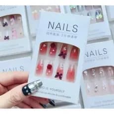 Kit 12/24 Unidades Unhas Postiças C/ Cola - Decoradas Lindas e Delicadas Glitter Delicada Quadrada Bailarina Amendoada