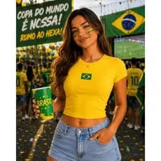 Camiseta Baby Look Brasil Bordada Feminina Premium