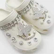Kit Decoração Prata Strass Sapato Bottons Luxo Mulheres Pins Metalizados Infantil Feminino Chinelo Sandália Acessórios