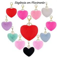 Chaveiro de Coração 10cm/8cm Pompom Pelúcia Pingente Coraçãozinho de Bola Diversas Cores Felpudo Grande e Médio.