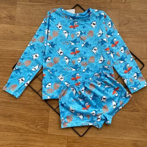 Conjunto Moda Praia Infantil Bebê proteção uv50+ Camiseta e Sunga