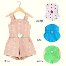 Macaquinho Infantil  Menina Estampado de Coração / Jardineira infantil menina Blogueira