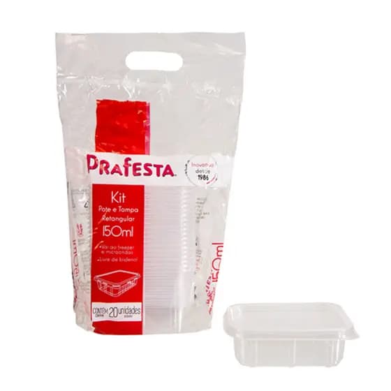 Pote Retangular C/ Tampa 150ml C/ 20unid. PraFesta