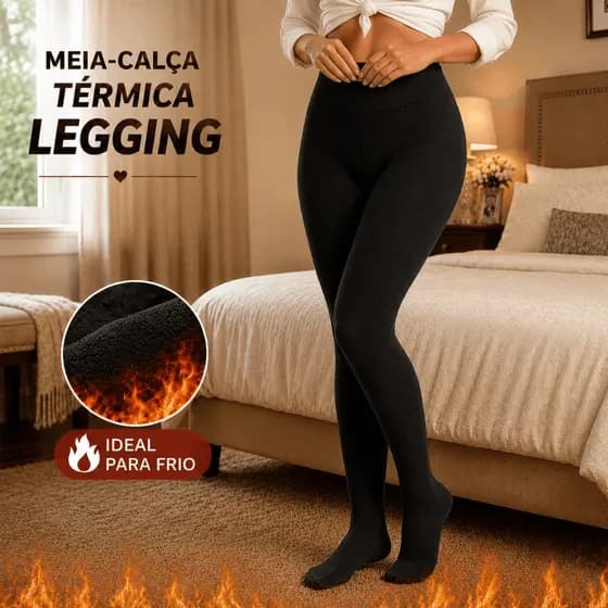 Meia Calça Legging Térmica Cintura Alta Modeladora Feminina Forrada Peluciada Inverno Frio Com Pé