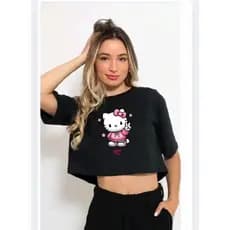 Hello kitty Cropped feminino infantil e juvenil camiseta de personagem