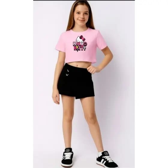 camiseta CROPPED infantil e juvenil estampa HELLO multicolor