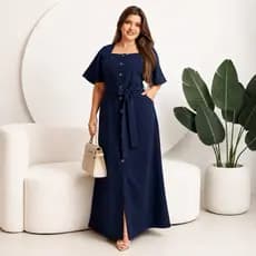 Vestido Longo com Botões 🔥Elegante e Confortável – Cinto Ajustável, Manga Solta,Moda Feminina Casual Chic Tendência 2026
