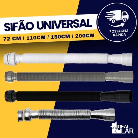 Sifão Flexível  Sanfonado Universal 72 / 110 / 150 / 200 cm - Branco - Preto - Cromado - Cinza Durín