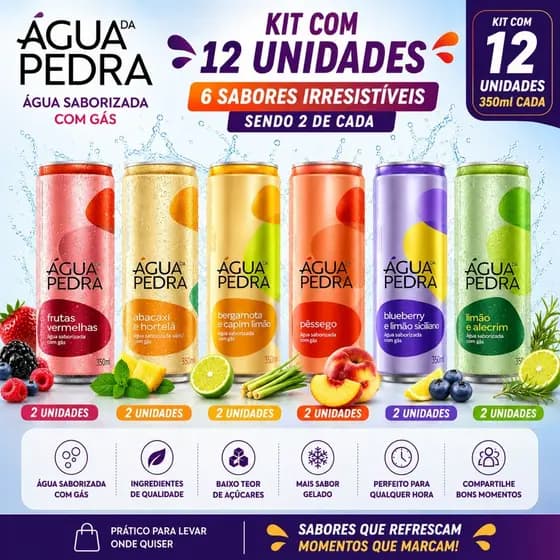 Água Mineral Com Gás Saborizada Deliciosa Zero Açúcar Pack 12x350ml