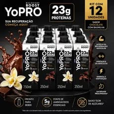 Yopro 23g Danone Whey Proteína Bebida Láctea Uht Chocolate Baunilha Pack 12x250ml