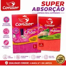 Pano Microfibra Condor Multiuso e Pano De Chão Alta Absorção Limpeza