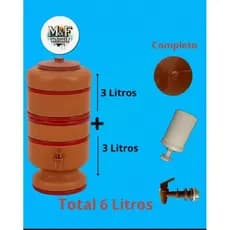 Filtro de Barro 6 Litros ( 3 litros em cima mais 3 litros em baixo) - Água Natural e Fresca com vela