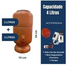 Filtro de Barro Completo com Vela Boia Torneira Total 4 Litros Filtro de Agua Ceramico rustico.