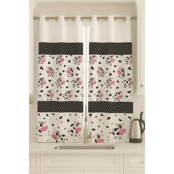 Cortina de Cozinha 2m x 1,40m altura Tecido Oxford Estampada Com Ilhós
