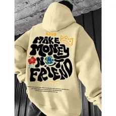 Blusa Moletom Canguru Casual Bolso e Toca Flanelado Unissex Estampa "Faça Dinheiro, Não Amigos" money friend