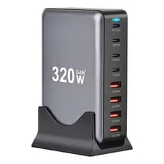 Novo Carregador De Mesa 320W GaN Carregamento Rápido 8 Portas Tipo C PD Estação De Móvel É Adequado Para Tablets E Smart