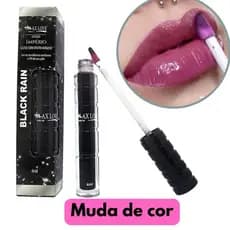 Batom Mágico Preto Gloss Black Rain Batom Preto Vegeno MAX LOVE 5ml Com Efeito Mágico Batom Líquido Muda Cor