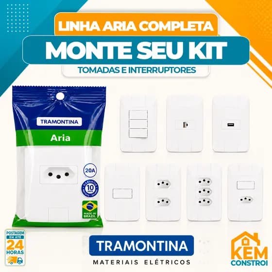 Tomadas e Interruptores Tramontina Aria Linha Completa de Módulo e Placa Branco e Modular