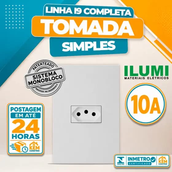 Kit Tomada Simples Horizontal 10A 4x2 Modular Linha I9 Ilumi