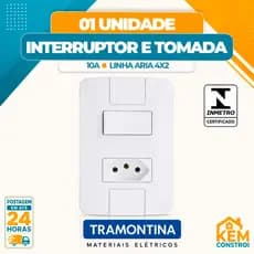 Interruptor Simples + Tomada 10A Aria Tramontina 4x2 Tomadas e Interruptores