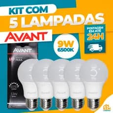 Kit 5 Lâmpada Led Bulbo 9W 6500k Branco Frio E27 Avant