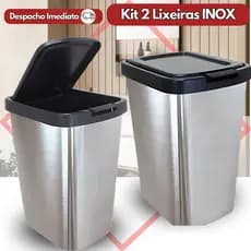 Kit  Lixeiras Cesto 09 Litros Inox Com Tampa Click Label Lixeira Escritório Lixeira Banheiro Chique