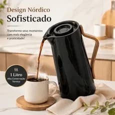 garrafa térmica 1 litro, garrafa térmica preta, ampola de vidro, design nórdico estilo minimalista