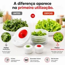 Centrifuga Manual Salada 4L Escorredor Folhas Secador Verduras Alface Rucula Espinafre Cesto Removivel Plastico Resis...