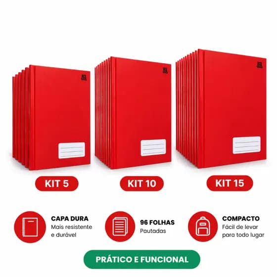 Kit 5 /10 /15 Caderno Vermelho Pequeno Capa Dura 96 Folhas