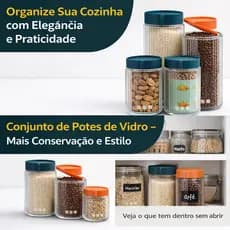 Conjunto 4 potes vidro tampa hermética organizador cozinha mantimentos café açúcar arroz