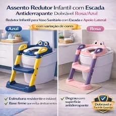 Assento Redutor Infantil Com Escada Dobrável Antiderrapante Rosa Azul