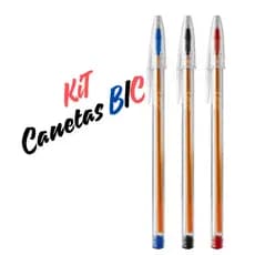 Caneta Bic Preta Azul e Vermelho Caneta  Kit Esferográfica Cristal Fina Presição 3 Cores 0.8mm Bic - 1 Blister Ideal