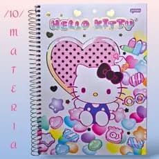 Hello Kitty 10 materias Caderno Universitário 10x1 160folhas56g Offset Tamanho 20x27,5cm, Escolar,And Friends hello kitt
