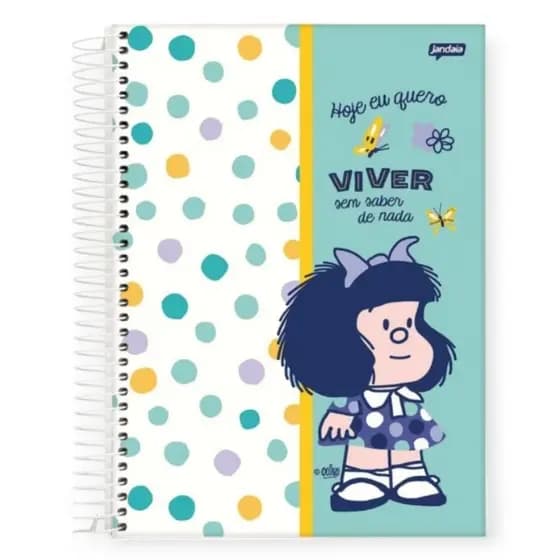 Caderno Espiral  1/4  Mafalda Capa Dura - 80 Folhas /Tamanho 1/4 (14x20cm