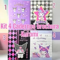 CadernoKuromi Brochurão  Kit4 Cadernos -80 Folhas Escolar2025