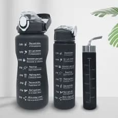 Conjunto com 3 Garrafas Squeeze Preta com ou sem degradê 2L 900ml e 300ml com Adesivos 2D e 3D