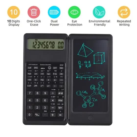 Calculadora Científica Dobrável 2 em 1 Com Suporte de Escrita em LCD de 6 polegadas Gráficos