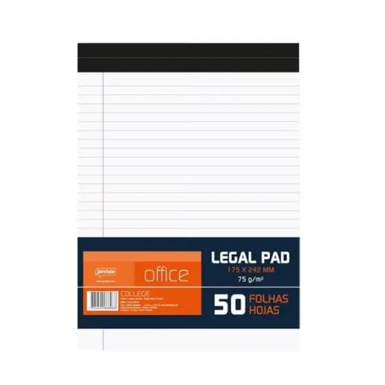 Bloco de Anotações Jandaia 175X242mm Legal Pad 50 folhas Pautado Office Collection - Jandaia