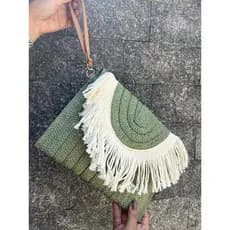 Bolsa Feminina Clutch Artesanal Verde Com Franjas