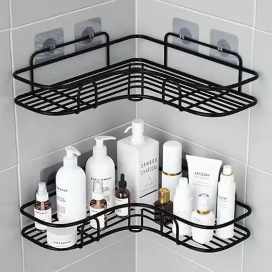 Kit 2 Prateleiras Suporte Com Alto Adesivos Para Parede Banheiro Cozinha lavanderia Shampoo E Sabonete PRETO  YEPP