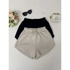 kIT2 Shorts Linho Feminino  Com Elástico Na Cintura E Com Bolso estilosa tendencia  dia  a dia