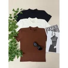 Kit 3 Blusa e Cropped  Feminina Gola Media Alta  Em Malharia  Algodão peruano