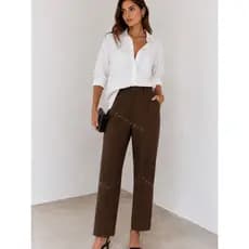 Calça Feminina Slim Cintura Alta Luxuosa com Bolso Lateral Pregueado Elegante para Escritório Casual para Mulheres