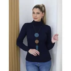 Blusa Básica feminina Tricô  Cacharrel  Gola Alta estilosa tendencia  dia  a dia