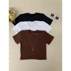 kit 3 Blusas e Cropped tecido  ribana algodão manga curta moda blogueira estilosa tendencia fim de ano natal presente