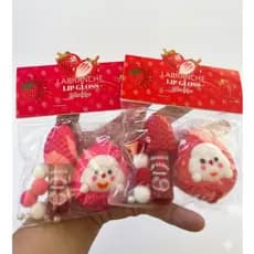 Lip Gloss Labranche Morango com Squishy Fofo e 4 MINI Pompom HIdratante Labial de Morango